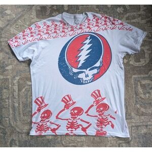 Grateful Dead XL T Shirt Skull Logo  White Red/White/Blue Classic Rock Band